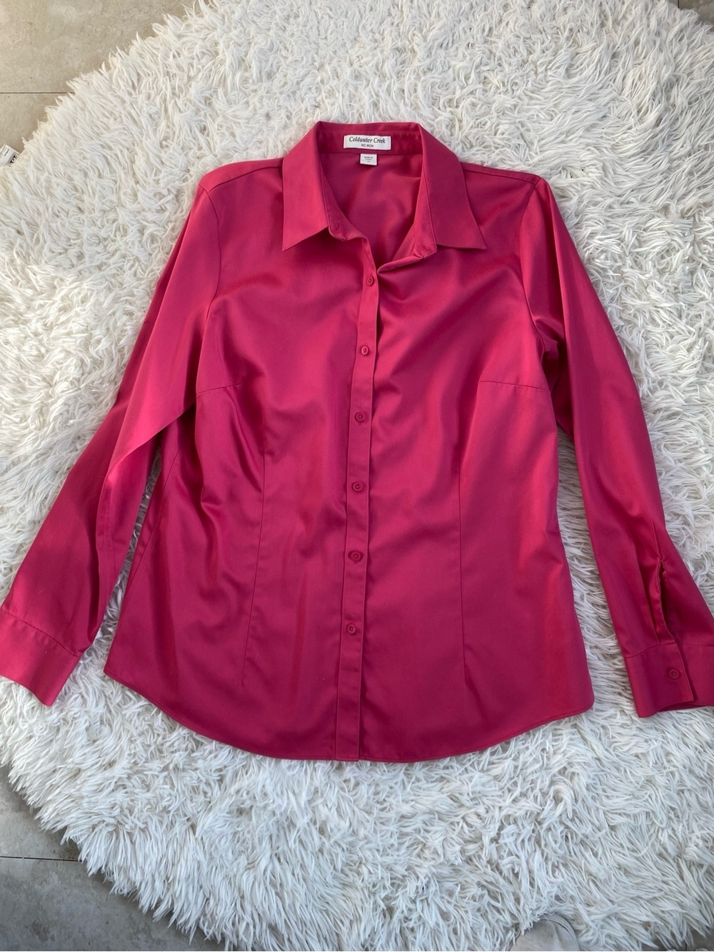 Coldwater Creek No Button Iron Blouse L 14 Raspberry Pink Long Sleeve Shirt